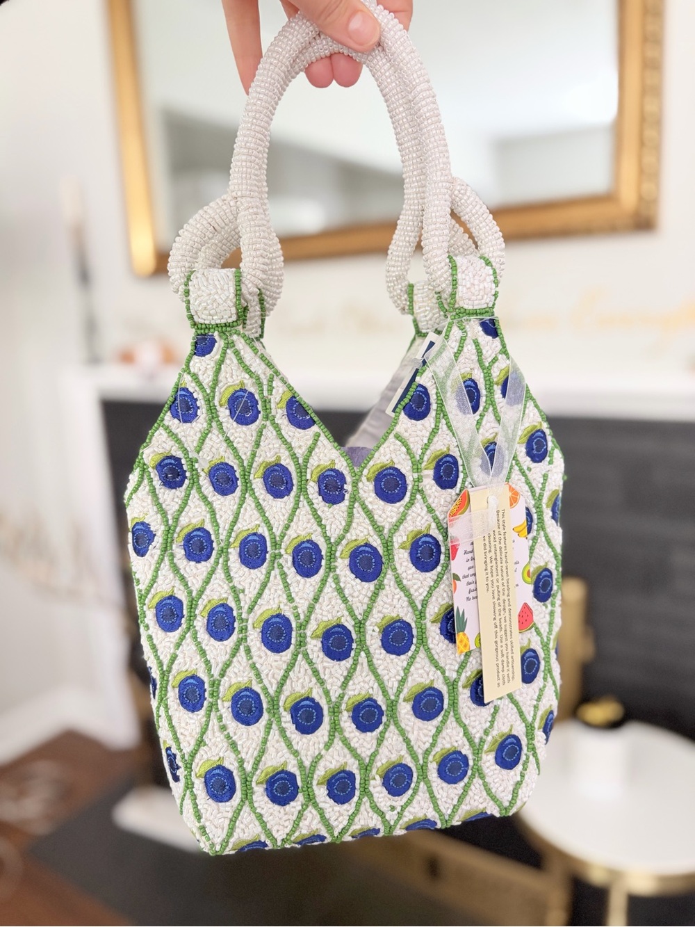 NWT Viral Beaded Blueberry Peacock Bag Handcrafted In India - Picture 3 of 8